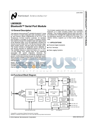 LMX9820 datasheet - Bluetooth Serial Port Module