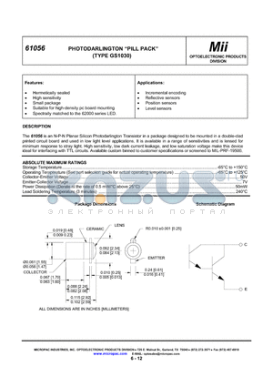 61056 datasheet - PHOTODARLINGTON PILL PACK