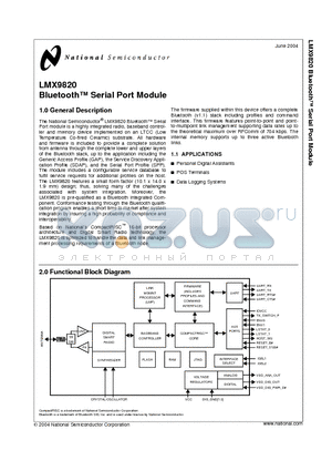 LMX9820SBX datasheet - Bluetooth Serial Port Module