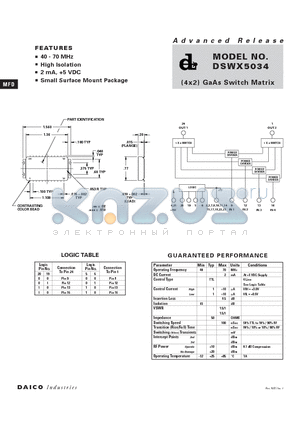 DSWX5034 datasheet - (4x2) GaAs Switch Matrix