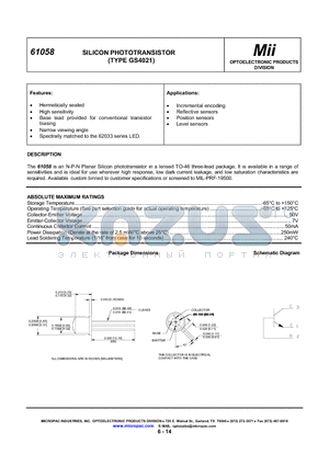 61058-103 datasheet - SILICON PHOTOTRANSISTOR