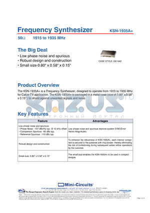 KSN-1935A datasheet - Frequency Synthesizer