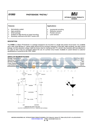 61060-101 datasheet - PHOTODIODE PIGTAIL