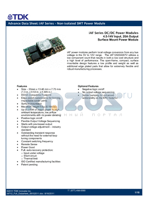 IAF12020A007V-006-R datasheet - iAF Series  Non-isolated SMT Power Module