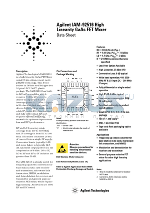 IAM-92516-BLK datasheet - High Linearity GaAs FET Mixer