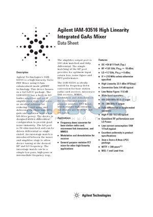 IAM-93516 datasheet - High Linearity Integrated GaAs Mixer