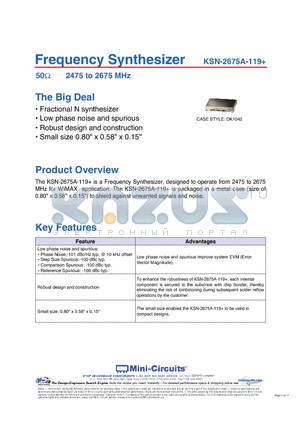 KSN-2675A-119 datasheet - Frequency Synthesizer