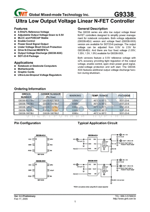 G9338 datasheet - Ultra Low Output Voltage Linear N-FET Controller