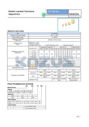 DT100K0352 datasheet - Radial Leaded Tantalum Capacitors