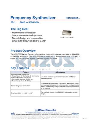 KSN-3580A+ datasheet - Frequency Synthesizer