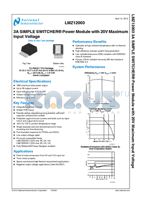 LMZ12003 datasheet - 3A SIMPLE SWITCHER^ Power Module with 20V Maximum