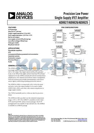 AD8627AR-REEL datasheet - Precision Low Power Single-Supply JFET Amplifier