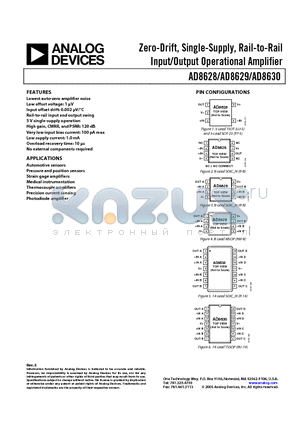 AD8628 datasheet - Zero-Drift, Single-Supply, Rail-to-Rail Input/Output Operational Amplifier