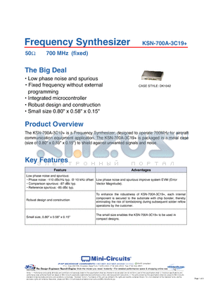 KSN-700A-3C19 datasheet - Frequency Synthesizer