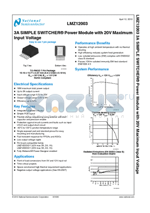 LMZ12003TZE-ADJ datasheet - 3A SIMPLE SWITCHER^ Power Module with 20V Maximum