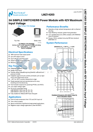 LMZ14203TZE-ADJ datasheet - 3A SIMPLE SWITCHER^ Power Module with 42V Maximum Input Voltage