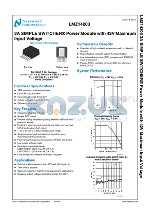 LMZ14203TZX-ADJ datasheet - 3A SIMPLE SWITCHER^ Power Module with 42V Maximum Input Voltage