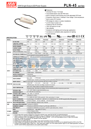 LN-45-15 datasheet - 45W Single Output LED Power Supply