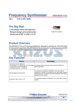 KSN-807A-119+ datasheet - Frequency Synthesizer