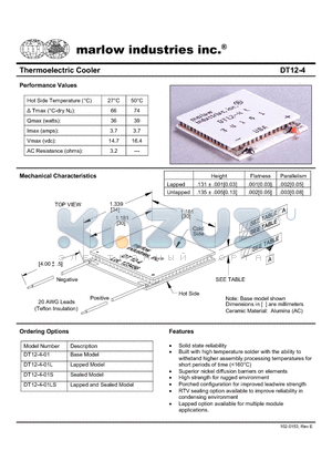 DT12-4-01L datasheet - Thermoelectric Cooler