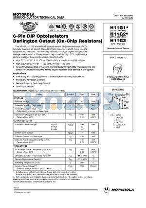 H11G3 datasheet - 6-Pin DIP Optoisolators Darlington Output(On-Chip Resistors)
