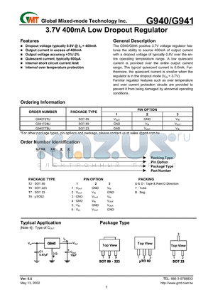 G940T24B datasheet - 3.7V 400mA Low Dropout Regulator