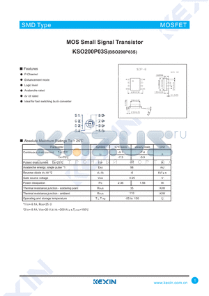 KSO200P03S datasheet - MOS Small Signal Transistor