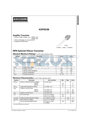 KSP05 datasheet - Amplifier Transistor