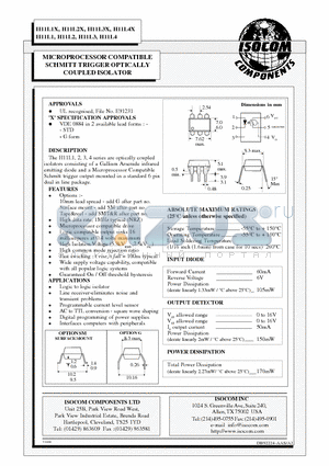 H11L1 datasheet - MICROPROCESSOR COMPATIBLE SCHMITT TRIGGER OPTICALLY COUPLED ISOLATOR