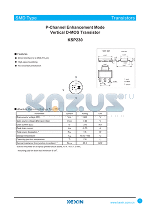 KSP230 datasheet - P-Channel Enhancement Mode Vertical D-MOS Transistor