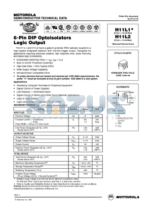 H11L2 datasheet - 6-Pin DIP Optoisolators Logic Output