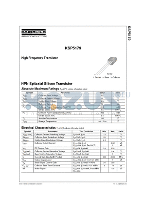 KSP5179 datasheet - High Frequency Transistor