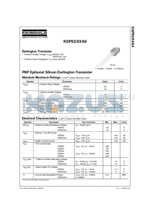 KSP62 datasheet - Darlington Transistor