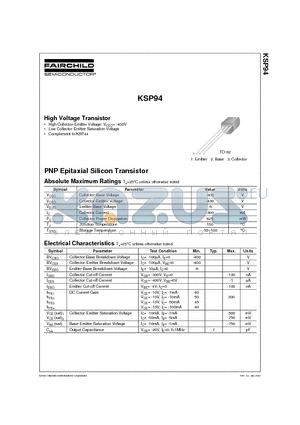 KSP94BU datasheet - High Voltage Transistor