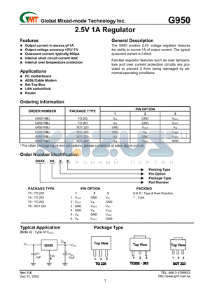 G950T55U datasheet - 2.5V 1A Regulator