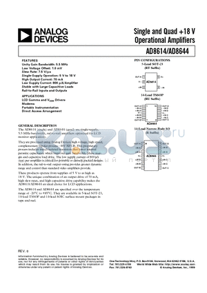 AD8644ARU datasheet - Single and Quad 18 V Operational Amplifiers