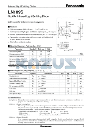 LN189S datasheet - GaAlAs Infrared Light Emitting Diode