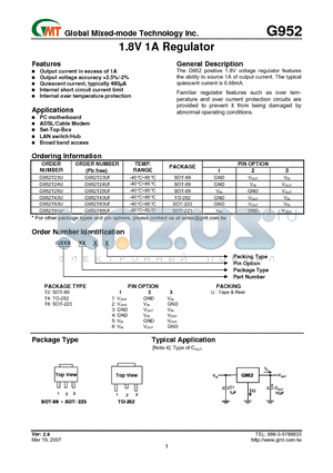 G952_07 datasheet - 1.8V 1A Regulator