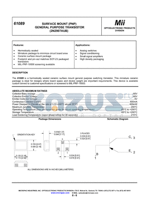 61089-001 datasheet - SURFACE MOUNT (PNP) GENERAL PURPOSE TRANSISTOR