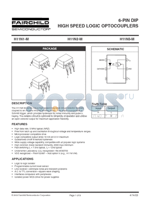 H11N2 datasheet - 6-PIN DIP HIGH SPEED LOGIC OPTOCOUPLERS