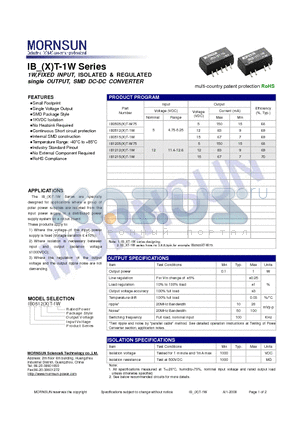 IB0512XT-1W datasheet - single OUTPUT, SMD DC-DC CONVERTER