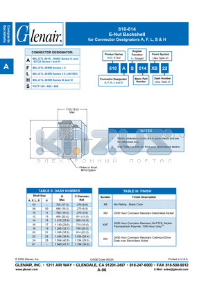 610AS014 datasheet - E-Nut Backshell