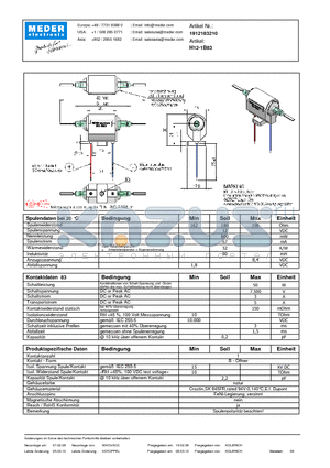 H12-1B83_DE datasheet - (deutsch) H Reed Relay