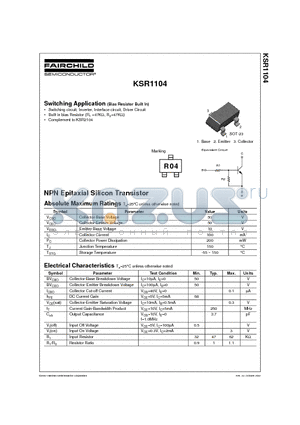 KSR1104 datasheet - Switching Application (Bias Resistor Built In)