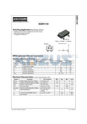 KSR1110 datasheet - NPN Epitaxial Silicon Transistor