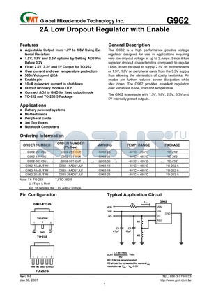 G962-25T45U datasheet - 2A Low Dropout Regulator with Enable