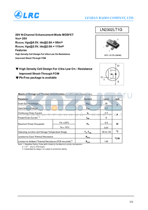 LN2302LT1G datasheet - 20V N-Channel Enhancement-Mode MOSFET