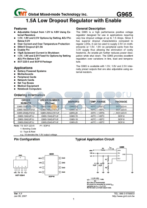 G965-18ADJTS1U datasheet - 1.5A Low Dropout Regulator with Enable