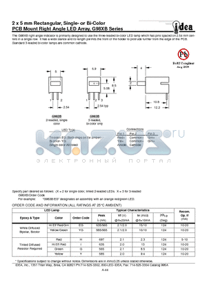 G98XB datasheet - 2 x 5 mm Rectangular, Single- or Bi-Color PCB Mount Right Angle LED Array