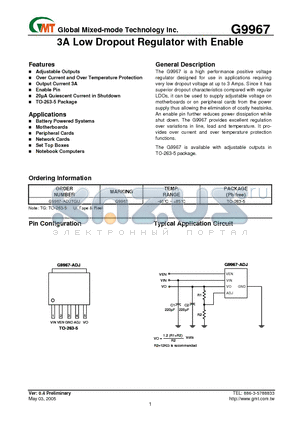 G9967 datasheet - 3A Low Dropout Regulator with Enable